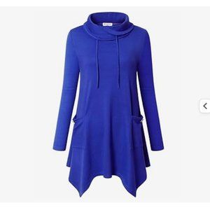 Bulotus Women's Long Sleeve Cowl Neck Asymmetrical Hem Tunic Tops with Pockets